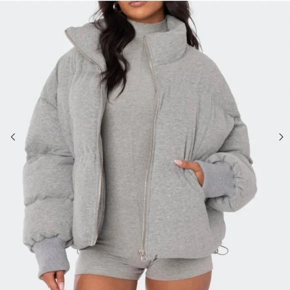 edikted jersey gray puffer jacket - Picture 2 of 7